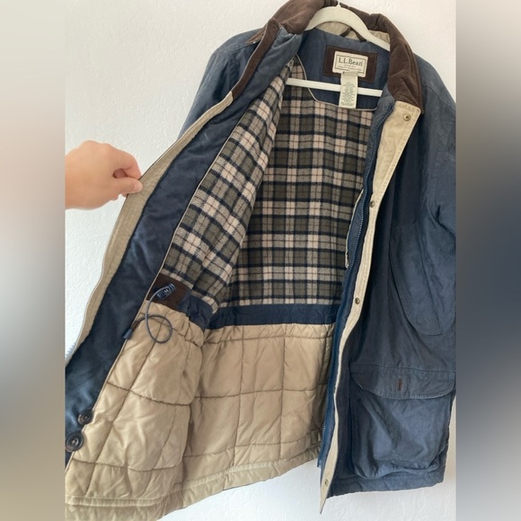 Vintage LL Bean Parka Chore Coat Wool Lined Navy Plaid Full Zip Hunting Barn - Picture 8 of 16